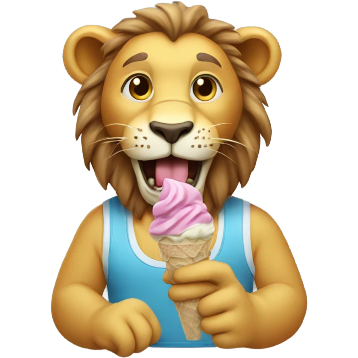 Lion wearing shirt eating ice cream emoji