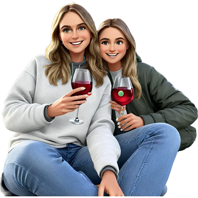 smiling woman enjoying outdoor wine emoji