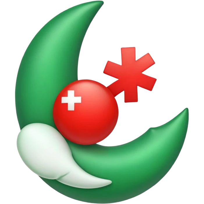 Crear un emoji con una cruz roja y una media luna verde, sin caras emoji