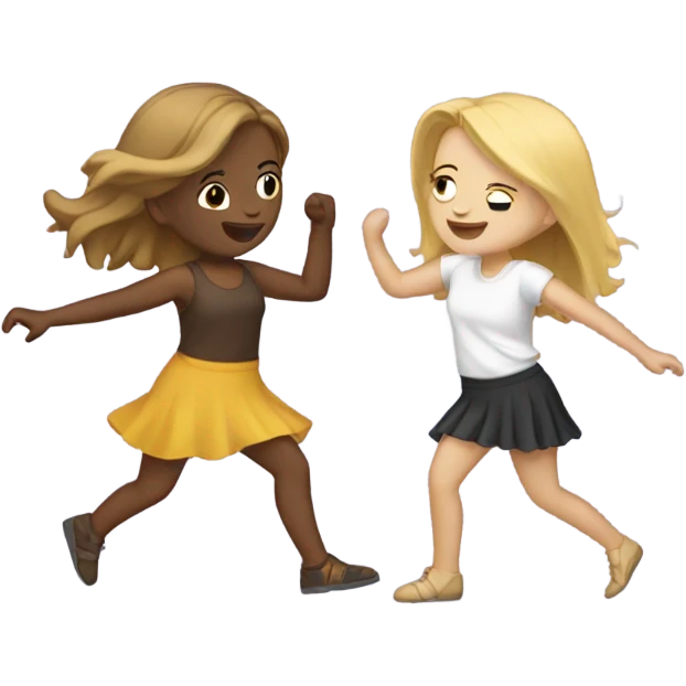 two bestfreinds one with blonde and one with brown hair dancin emoji