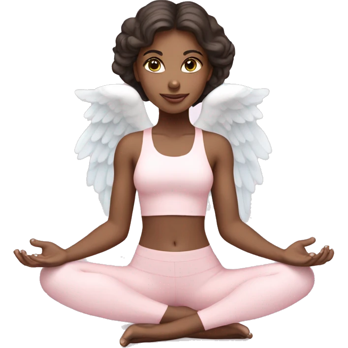 angelic brunette and blue eyed yoga girl in light pink yoga outfit emoji