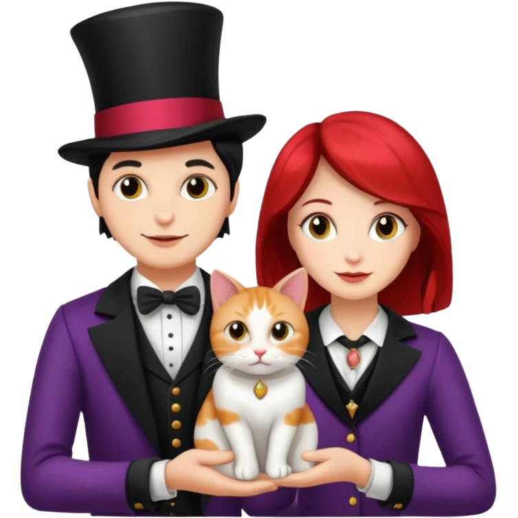 magician couple and their pet cat emoji