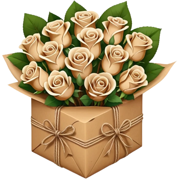 boquet of brown/ white roses in a paper package emoji