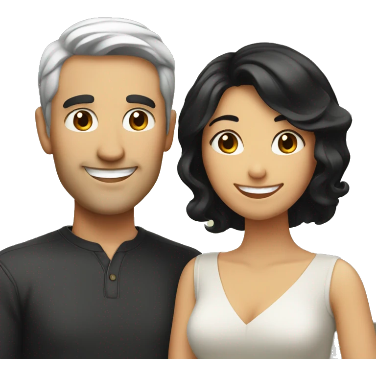 smiling husband and wife with black hair emoji