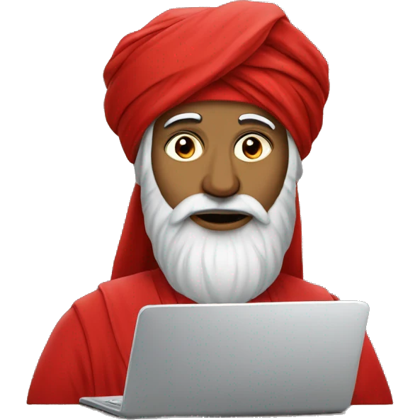 A caliph with turban and red clothes writing in a laptop emoji
