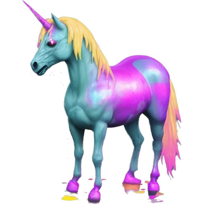 .Zombie_ Vaporwave black holographic oilslick zombie unicorn yellow caution tape emoji