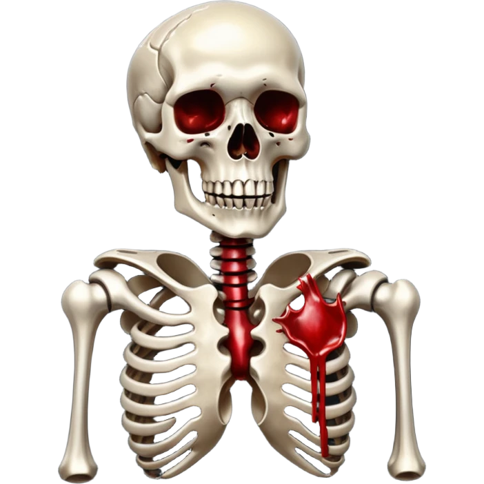 metallic anatomic bones with blood, steel texture, dark dramatic tone, minimal details emoji