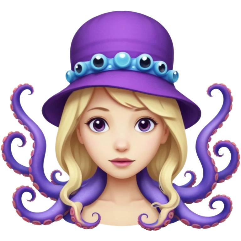 Blonde girl with octopus as a hat emoji