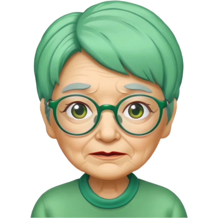green haired grandma with wrinkles and glassess emoji
