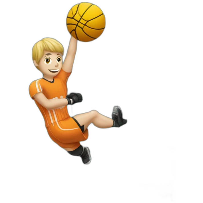 Handballeur qui tire au poste de pivot devant un gardien emoji