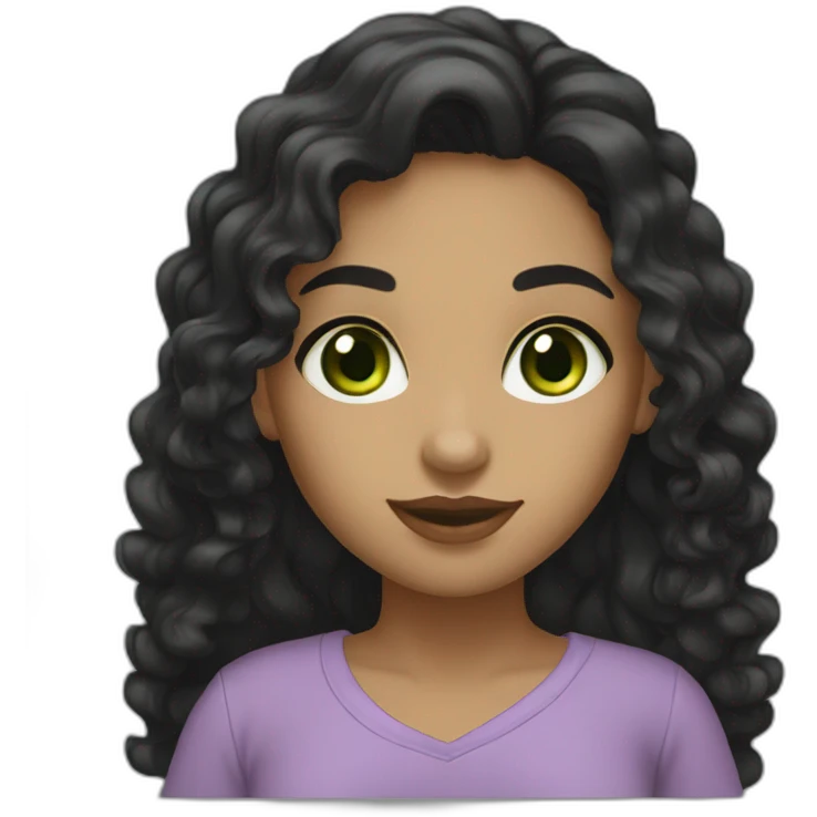 Long Curly black hair girl big green eyes skin arab skin color emoji