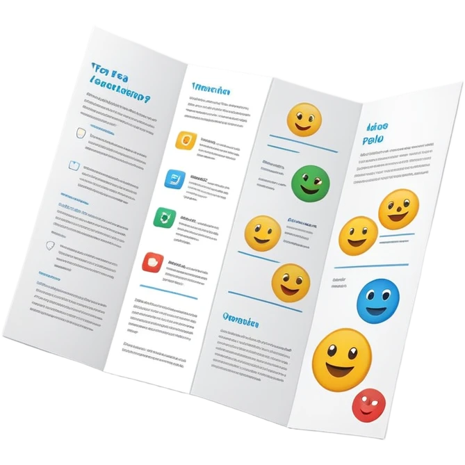 tri-fold brochure opened, with simple layout lines and image placeholders. emoji