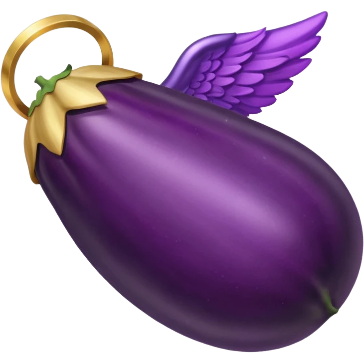 Realistic eggplant from the side wearing an angel halo emoji