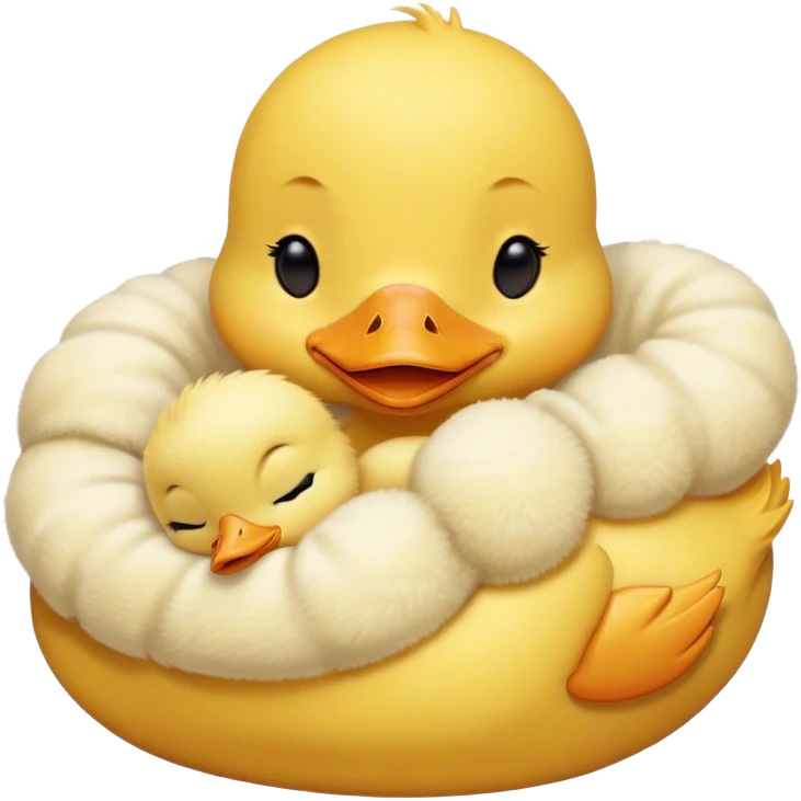 Meme-Worthy Cute Sleeping Yellow Baby Duck Portrait Emoji, Head resting peacefully with a contented smile, showcasing a delightfully tiny build and a luxuriously soft bright yellow downy coat, eyes shut in a serene, restful nap, Simplified yet hilariously adorable features, highly detailed, glowing with a soft, drowsy light, high shine, relaxed and utterly lovable, stylized with an air of playful laziness, bright and heartwarming, soft glowing outline, capturing the essence of a comically sleepy duckling, so meme-worthy it feels like it could instantly become the next viral sensation of adorable slumber! emoji