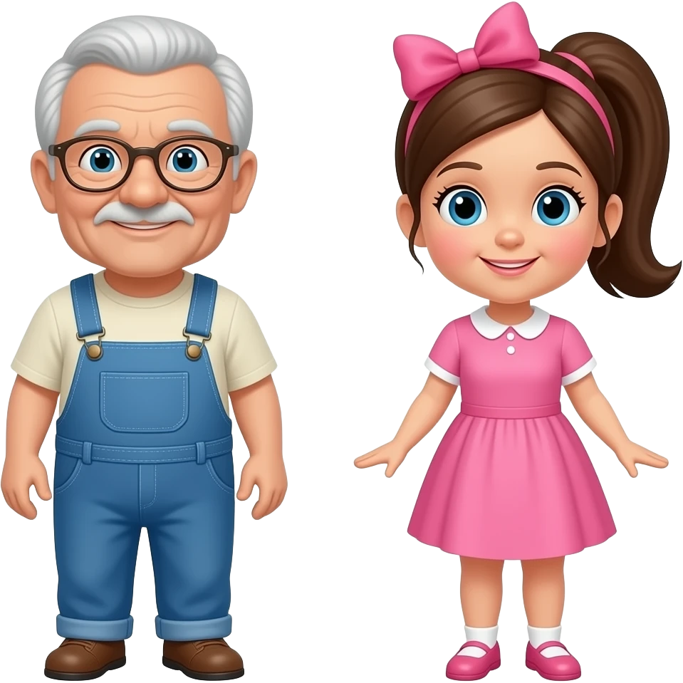 This old man eflashapps Old man with overralls and girl with one ponytail upper in a bow And Pink dress and a heart emoji
