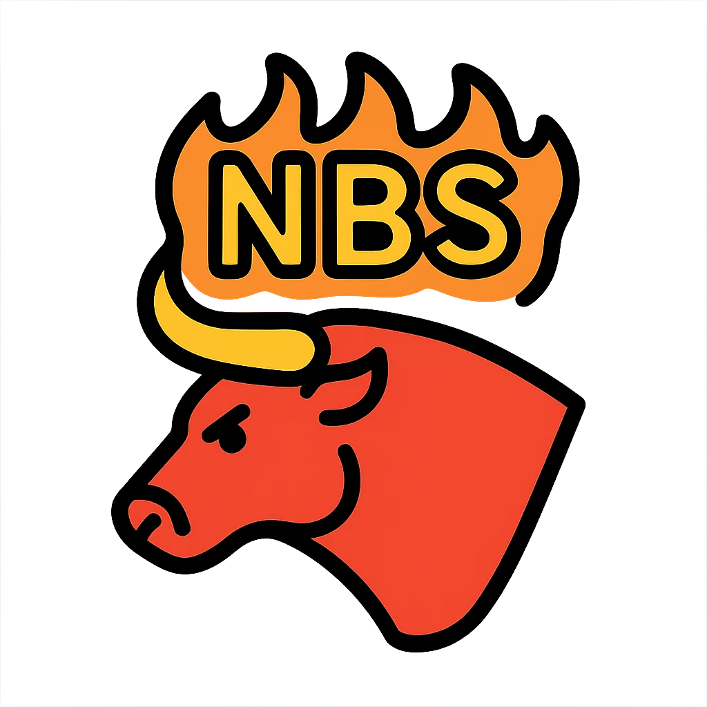 bull with the text 'NBS' overlaid, both outlined in fire, vibrant and popping, suitable for Discord emoji emoji