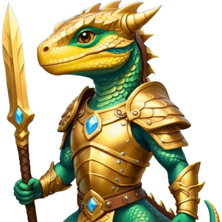 valorous Viking lizard in Valhalla, detailed armor, heroic pose, glowing sky emoji