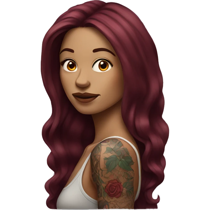 Tattooed woman with long burgundy hair emoji