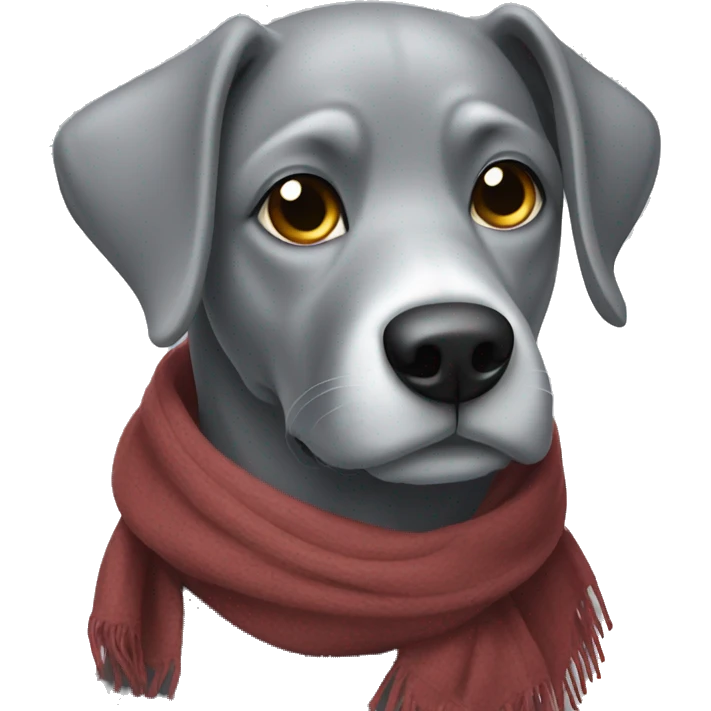 Solid gray dog wearing scarf looking at viewer emoji