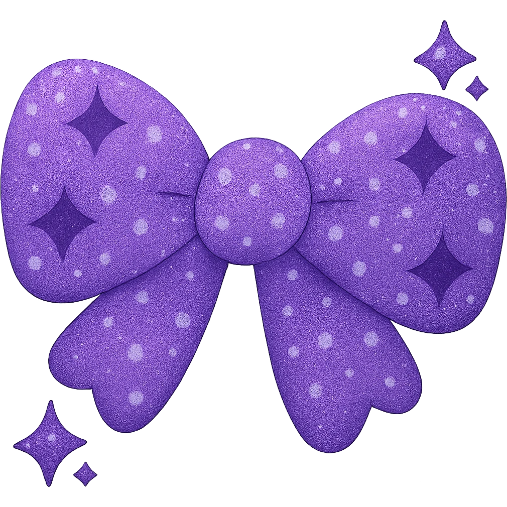 Make the glittery bow purple, keep it sparkling and decorative with no background. The style should be elegant and festive with a shimmering texture on the purple glitter bow. emoji