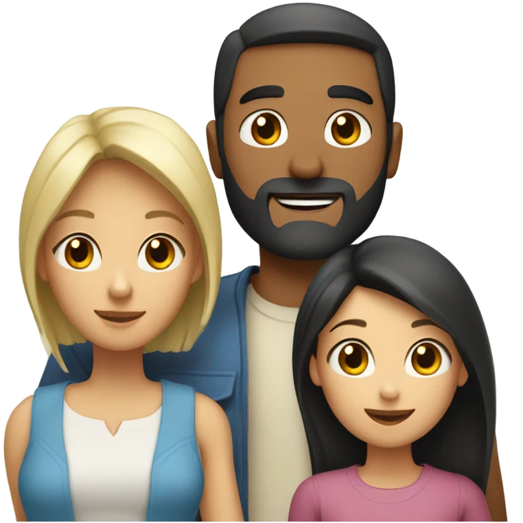 Puerto rican beard short black hair  husband with blond long hair wife and brown long hair daughter Family  emoji