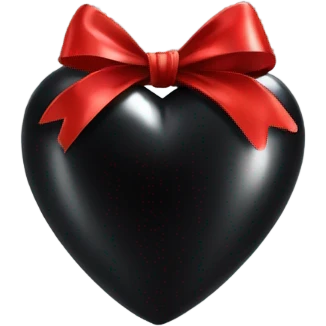 Very Shiny Black heart wrapped in red bow, realistic emoji