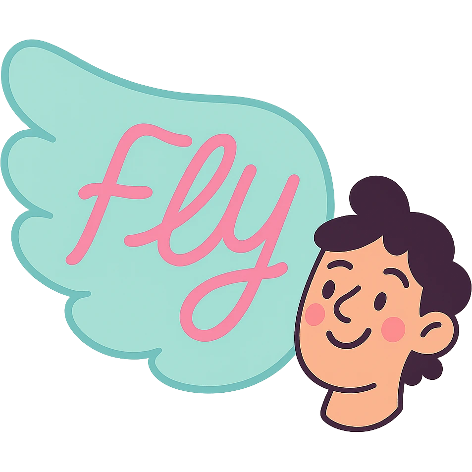 soft, pastel wing with FLY written in gentle script emoji