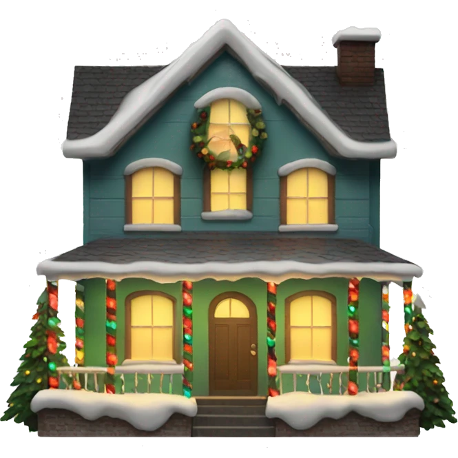 christmas house with lights on and garland emoji