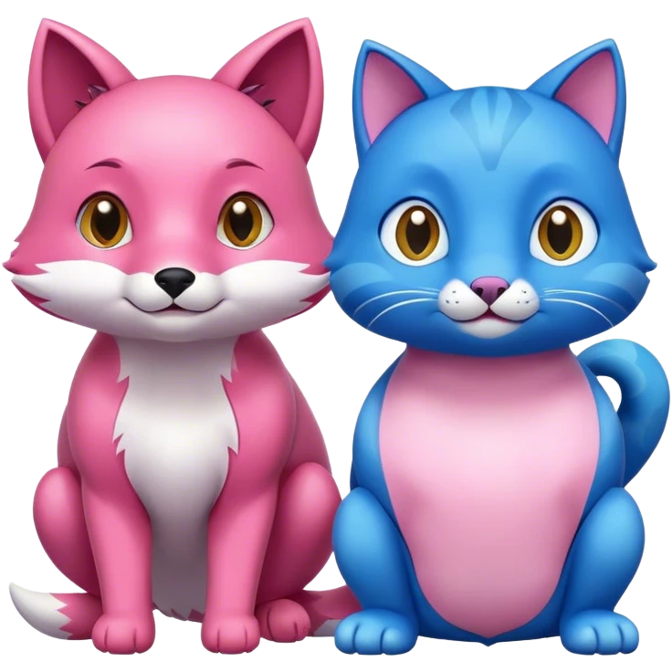 A pink fox turtle and a blue cat turtle emoji