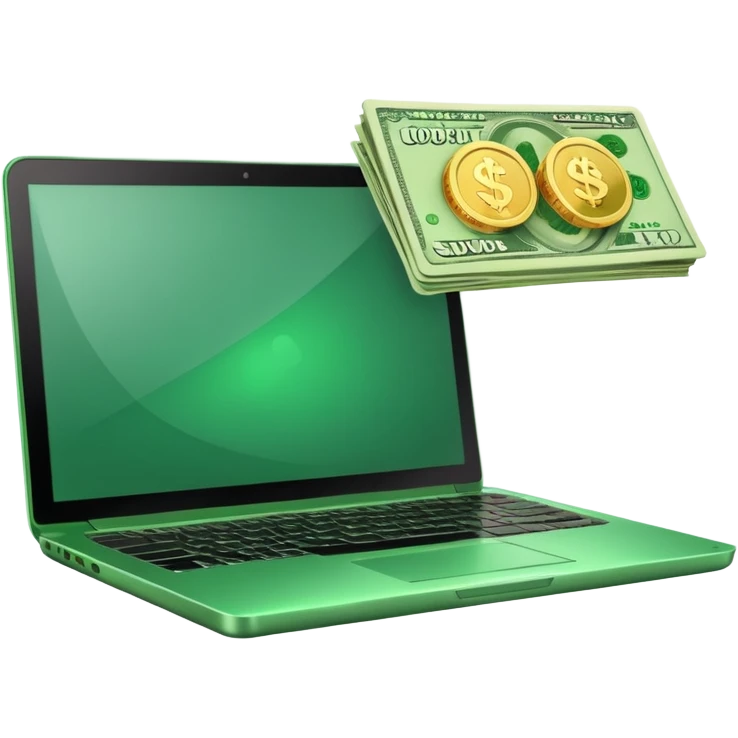 green laptop with black friday deals with coins and money tab open on it emoji