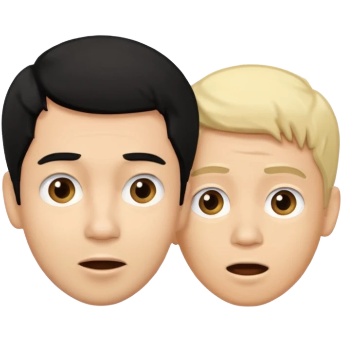 light skin black hair man surprised talking with a light skin and blonde hair man emoji