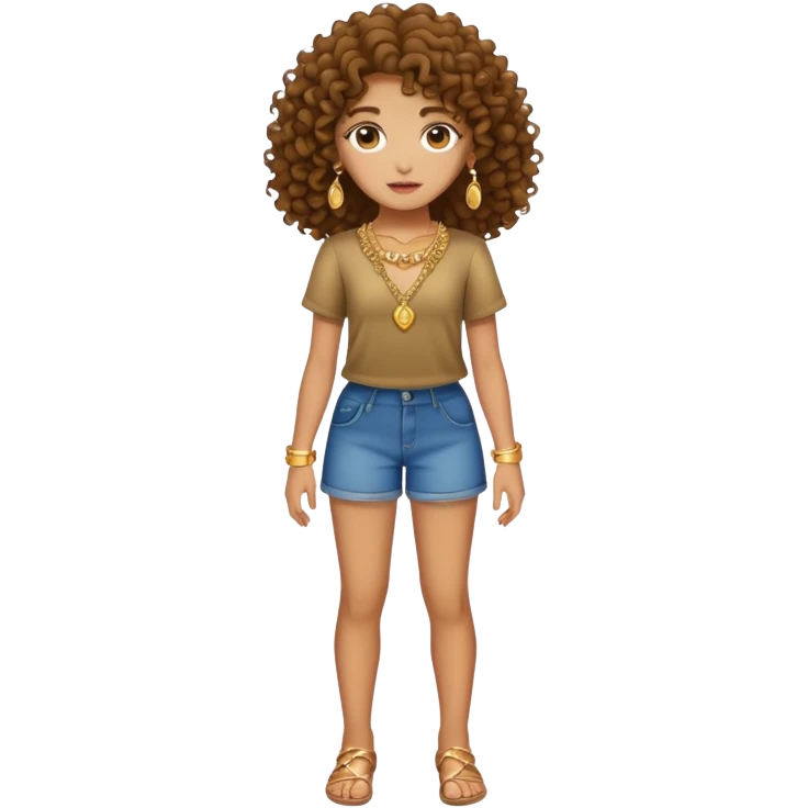 Full body teenage girl with curly brown hair, choni style with gold jewelry emoji