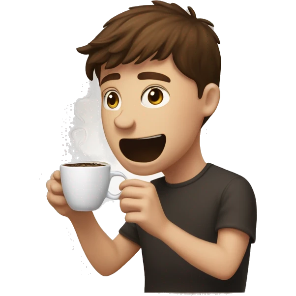 a white, brown haired boy chugging down coffee from a massive jug, coffee is all over him  emoji