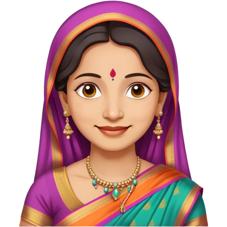 Indian mother in a colorful saree, gentle smile emoji