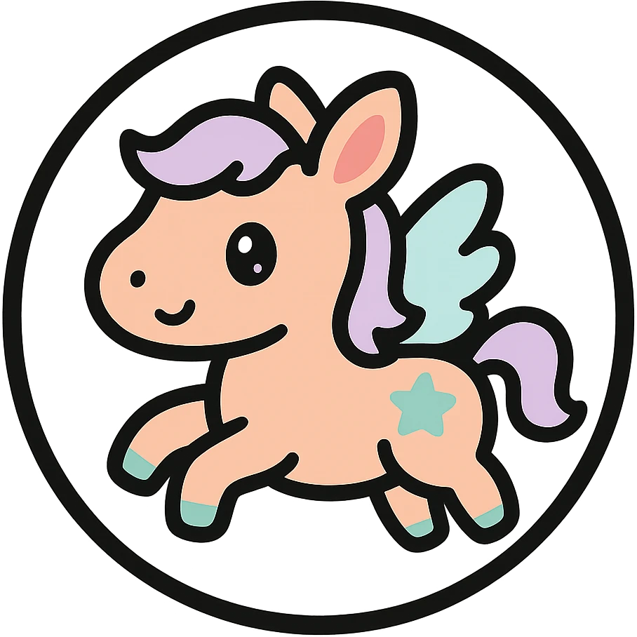 little alchemy style icon
subject: pegasus
border: medium-black
shape: round, circular
background: white
style: full color fill with medium black outlining emoji