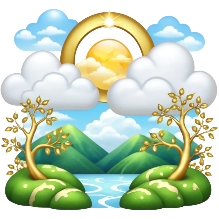 White and glittery gold with marble stones, vines, divine, heavenly, spiritual, pure, glowing, cute clouds, sunshine, sparkly, beautiful, elegant, luxurious, pretty, aesthetic scenery scene picture   emoji