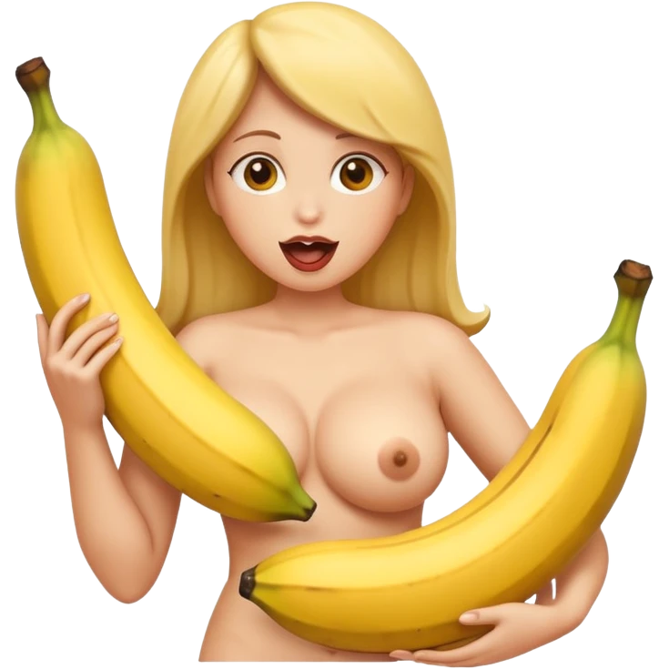 naked big boobed woman with a big banana in her mouth emoji