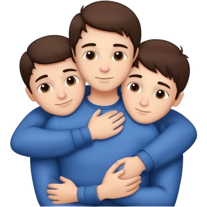 Three young brunette brothers hugging each other emoji