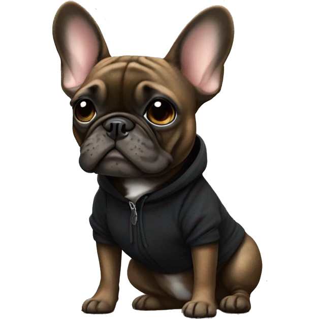 Brindle girl Frenchbulldog wearing a black sweatshirt emoji