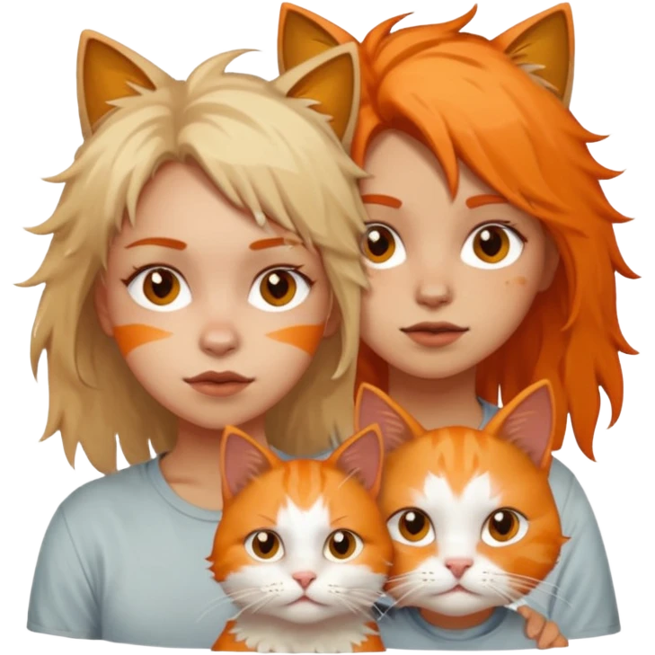 Two dirty girls with white and orange cat emoji