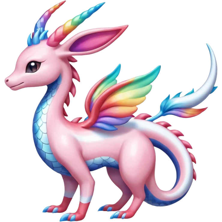 Shiny Sparkly beautiful gorgeous ethereal Rainbow Scaley Exotic Aurorus-Sylveon-Milotic-Dragonair-Fakémon-hybrid-creature (full body) emoji