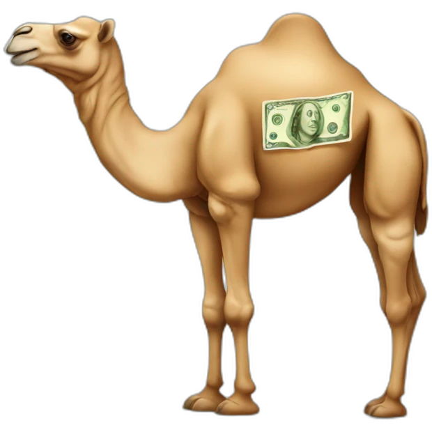 A camel counting money emoji