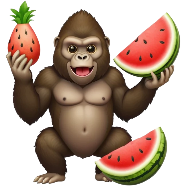 Gorilla with fried chicken and a watermelon emoji