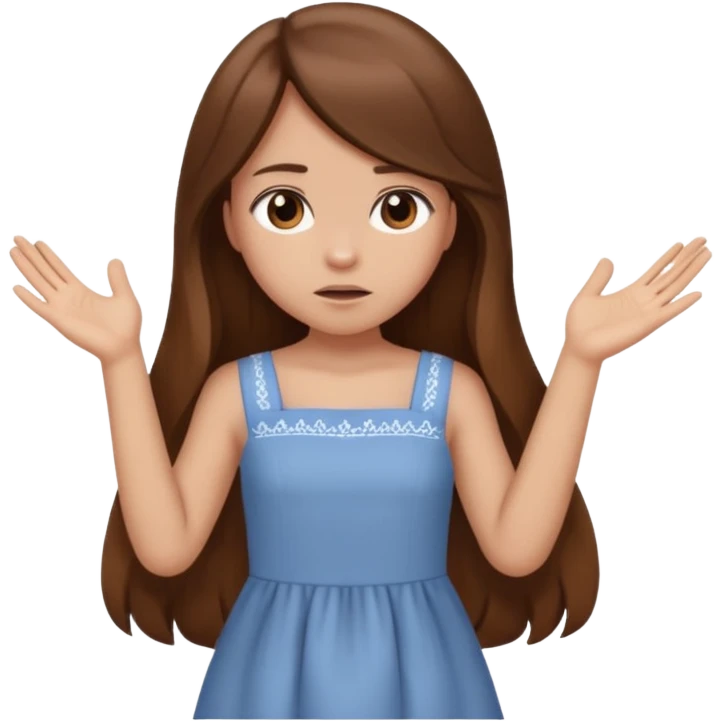 girl that doesn't care, she is like whatever, brown long hair, cute dress and her hands showing like i don't know whatever, make her look little bit bored emoji