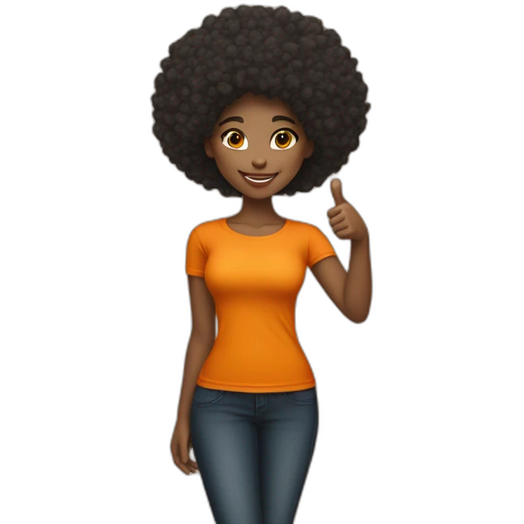 Light skin girl afro orange with thumb up dark tshirt emoji