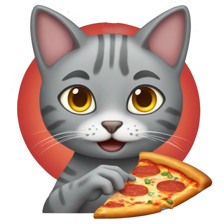a gray cat eating pizza emoji