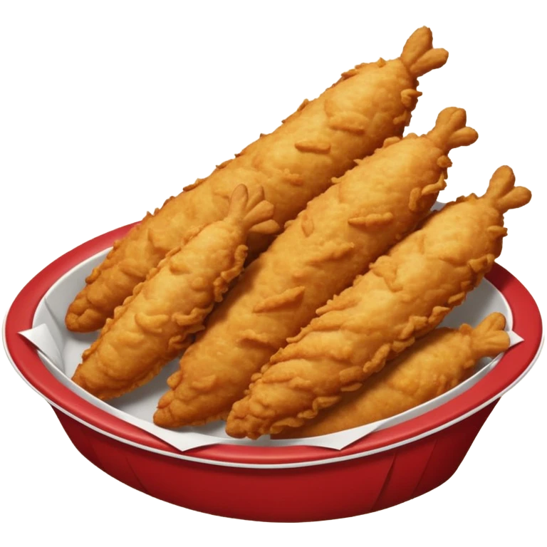 5 breaded chicken tenders of varying sizes and shapes in a red paper food boat emoji