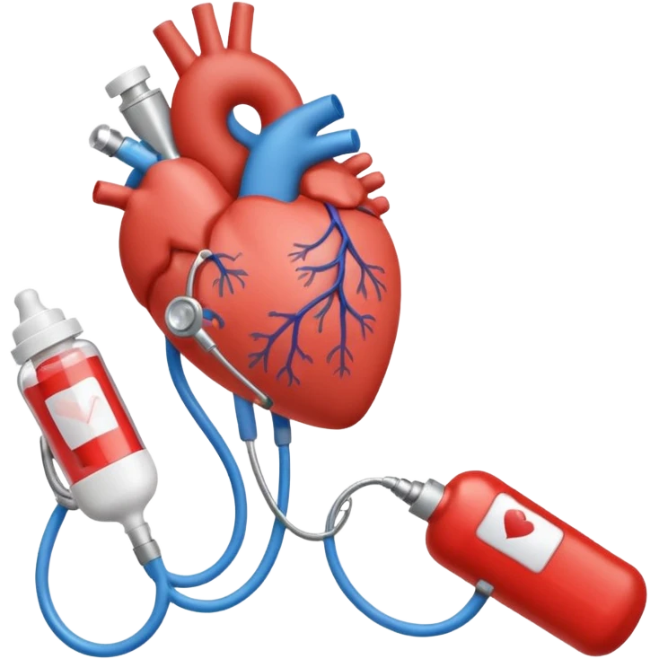 hand holding shape of a loveheart with background of stethescope, heel lancet, baby blood tubes, monitoring cables, baby bottle, cute scrapbooking paper,  emoji