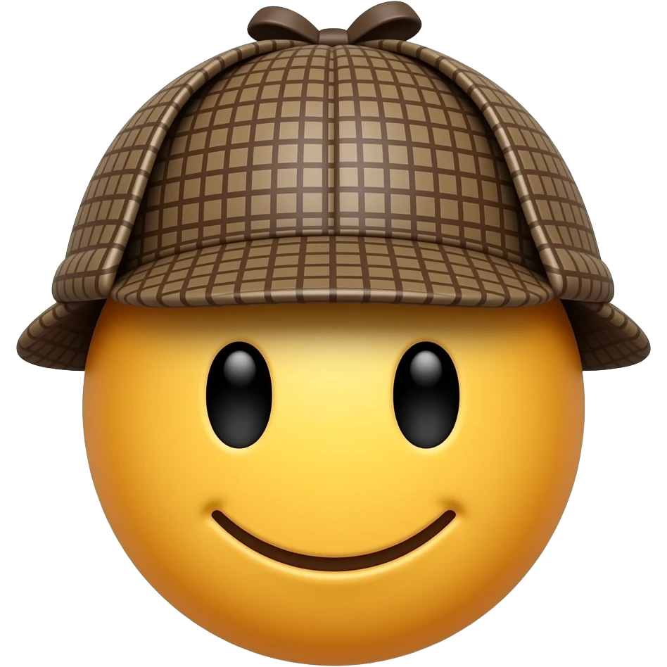 Sherlock holmes hat on smiley with face looking to the right slightlyright emoji