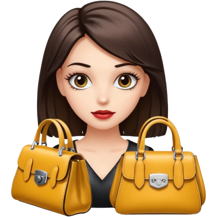 Glam girl with eyelasher looking left and right between two purses, playful puzzled expression — can’t decide between two options emoji